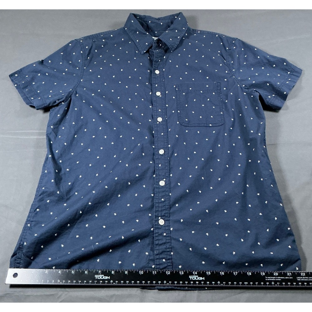 American Eagle Men Navy Blue Geometric Triangle Short Sleeve Button Down Shirt L - Picture 2 of 11